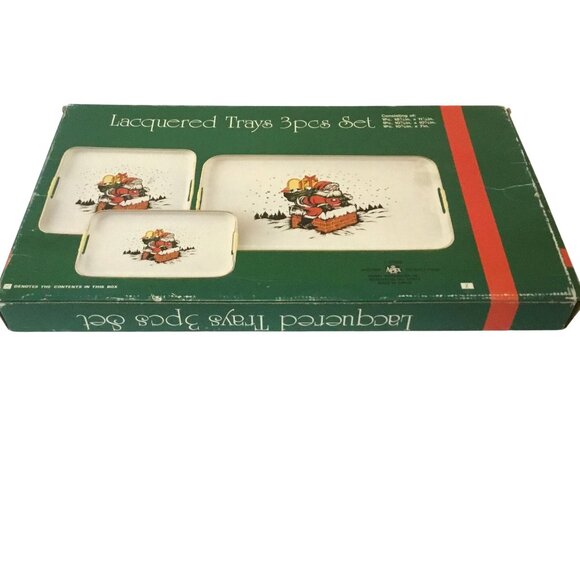VTG APEX Santa Claus Chimney Trays Set 3pc Japan Lacquered Metal MCM Xmas Decor - Picture 4 of 12